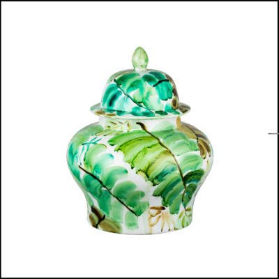 Round Green Leaf Jar With Lid