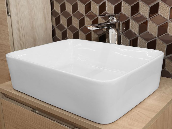Amelia White Rectangular Counter Top Basin – Without Tap Hole – 485 x 370 x 140mm
