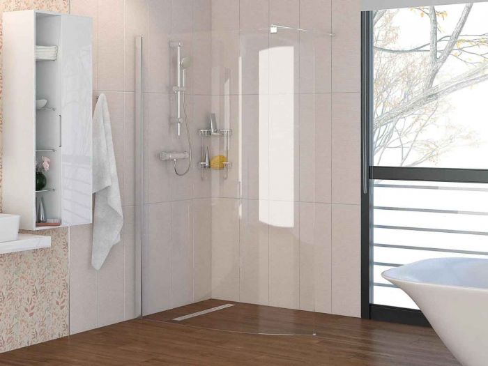 CrystalTech Curved Walk-In Wall Mounted Shower Screen Including Arm – CTF7110C – 2000 X 1100mm