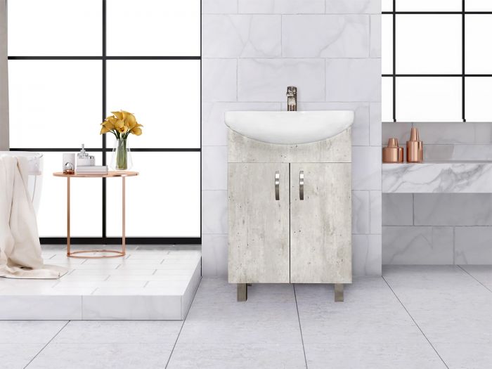 Lebo Floor Standing Cement Grey Cabinet & Ceramic Drop In Basin – 550mm