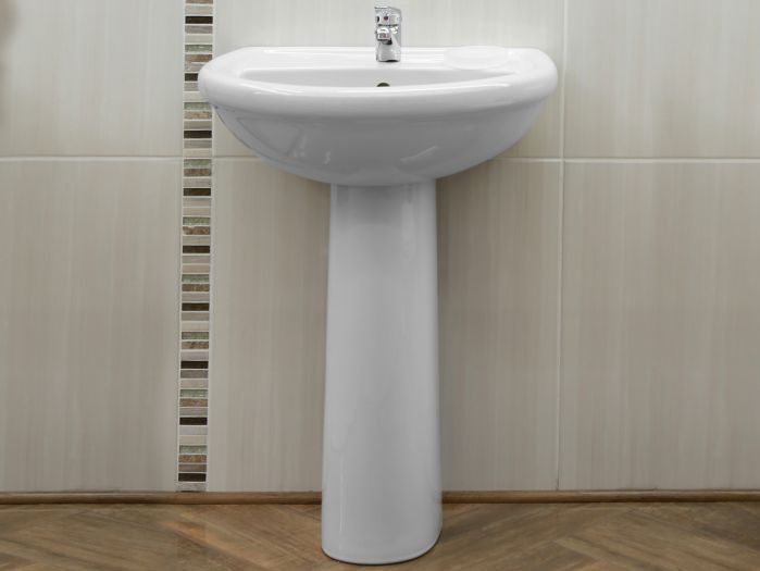 Coral White Wall Mounted Basin & Floor Pedestal Set – 812 x 465 x 570mm